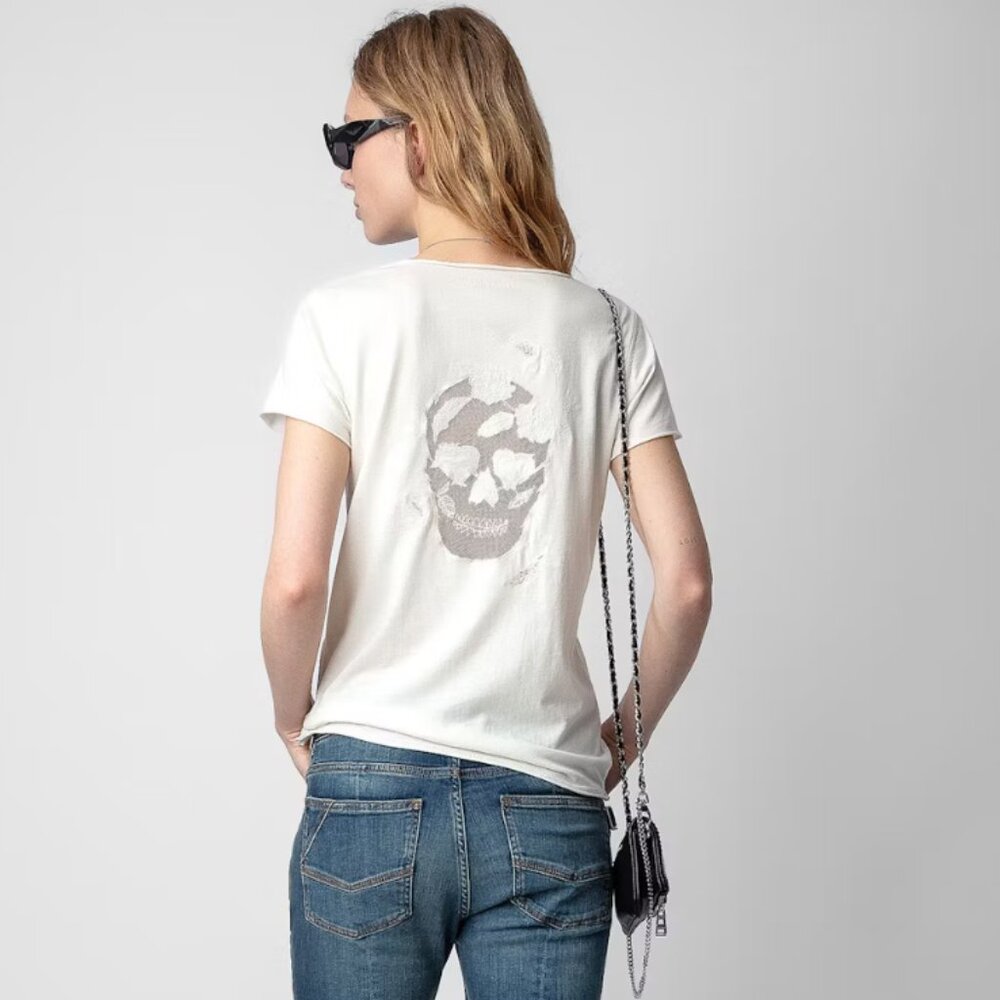Zadig & Voltaire Skull Fishnet Tunisien White T-shirt